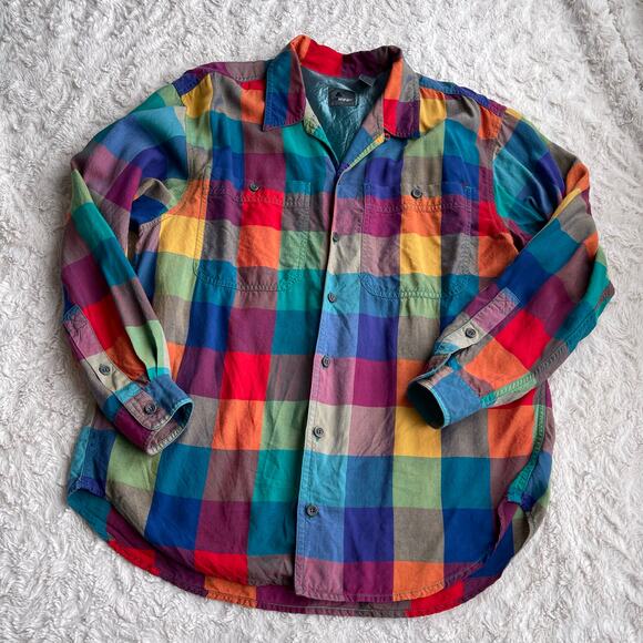 SOLD Vintage lizwear rainbow plaid checkered shirt long sleeve button-down M - Picture 8 of 17